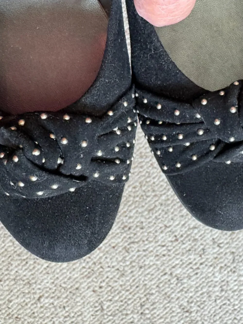 Stuart Weitzman Black Suede Wedge Studded Knot Toe Shoe Sz 10 N